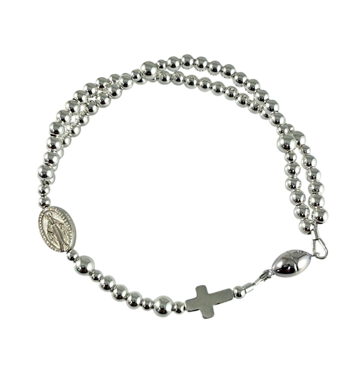 Magnetic Sterling Silver Five Full Decade Rosary Bracelet,First Communion Confirmation Rosary Bracelet,5 Full Faith Rosary Chaplet Bracelet