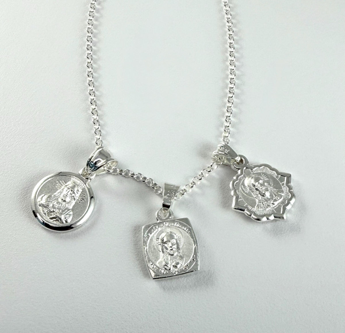 Sterling Silver Scapular Medal Sacred Jesus Necklace,Christering Baptism Communion Necklace,Cross Silver Necklace,Religious Charm Necklace