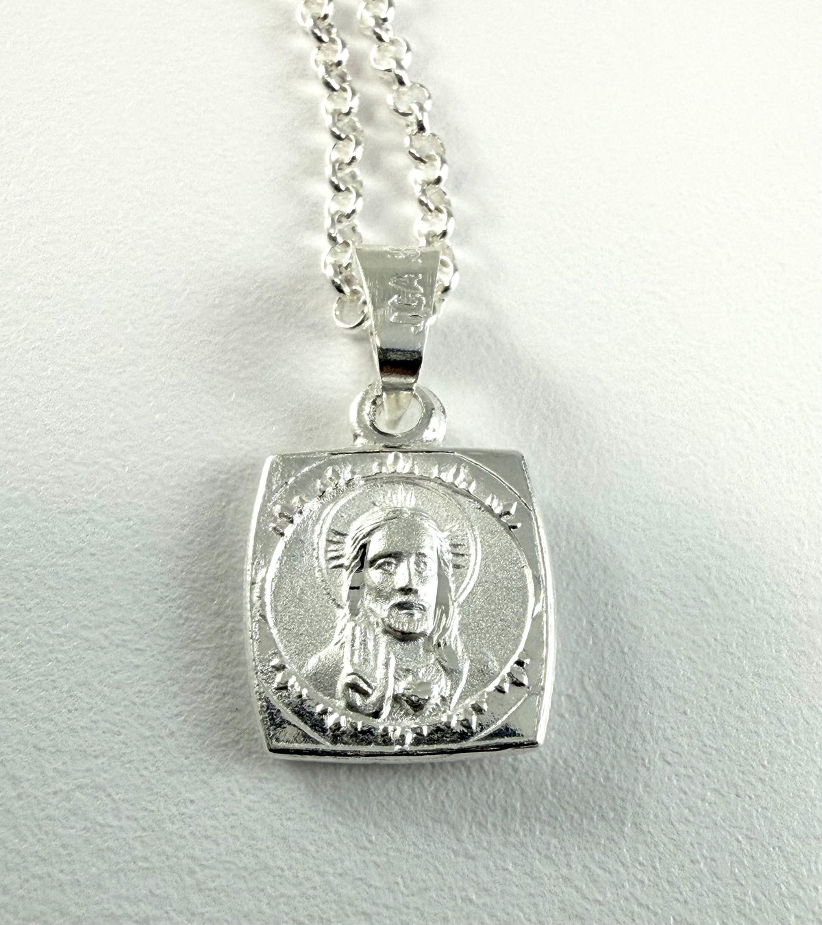 Sterling Silver Scapular Medal Sacred Jesus Necklace,Christering Baptism Communion Necklace,Cross Silver Necklace,Religious Charm Necklace