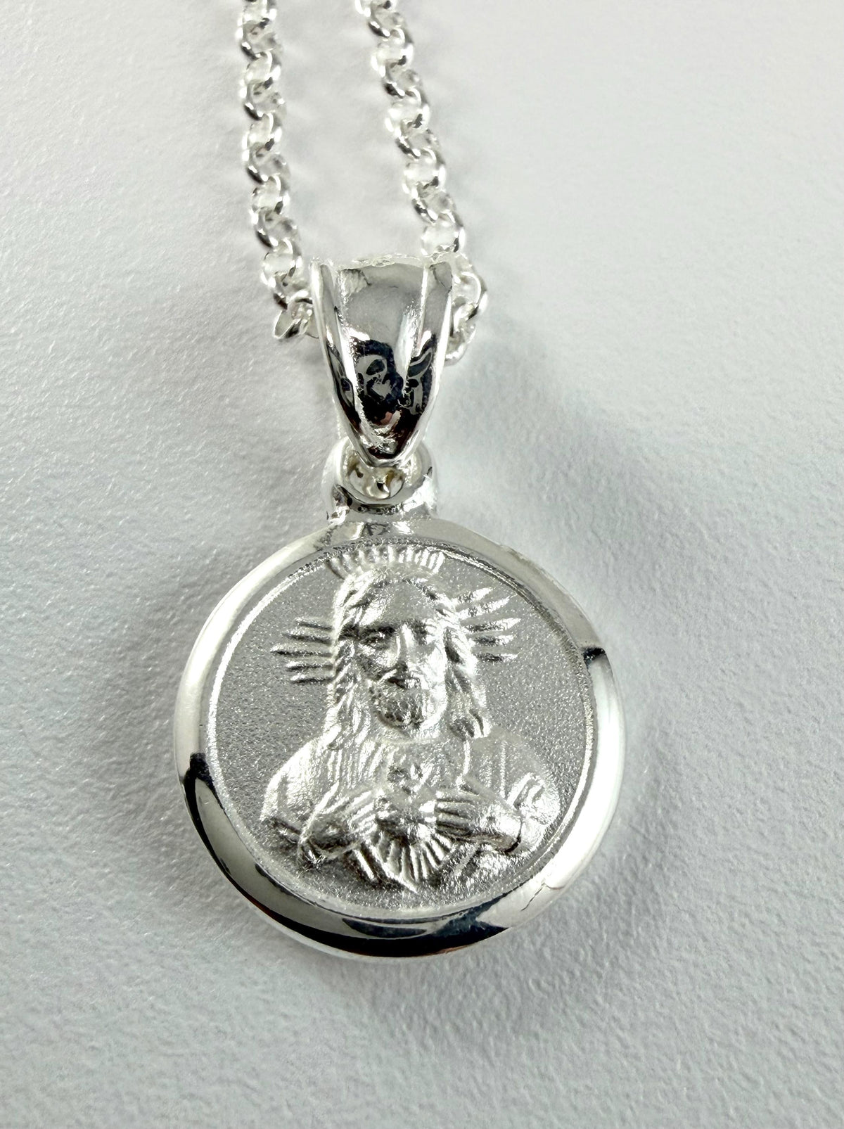 Sterling Silver Scapular Medal Sacred Jesus Necklace,Christering Baptism Communion Necklace,Cross Silver Necklace,Religious Charm Necklace