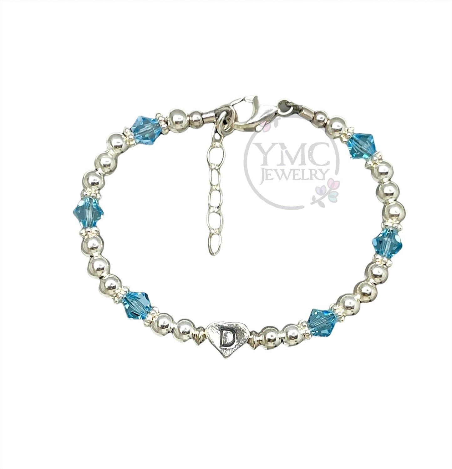 Minimalist Jewelry Personalized Initial Birthstone Heart Bracelet,Beaded Dainty Little Girl Bracelet
