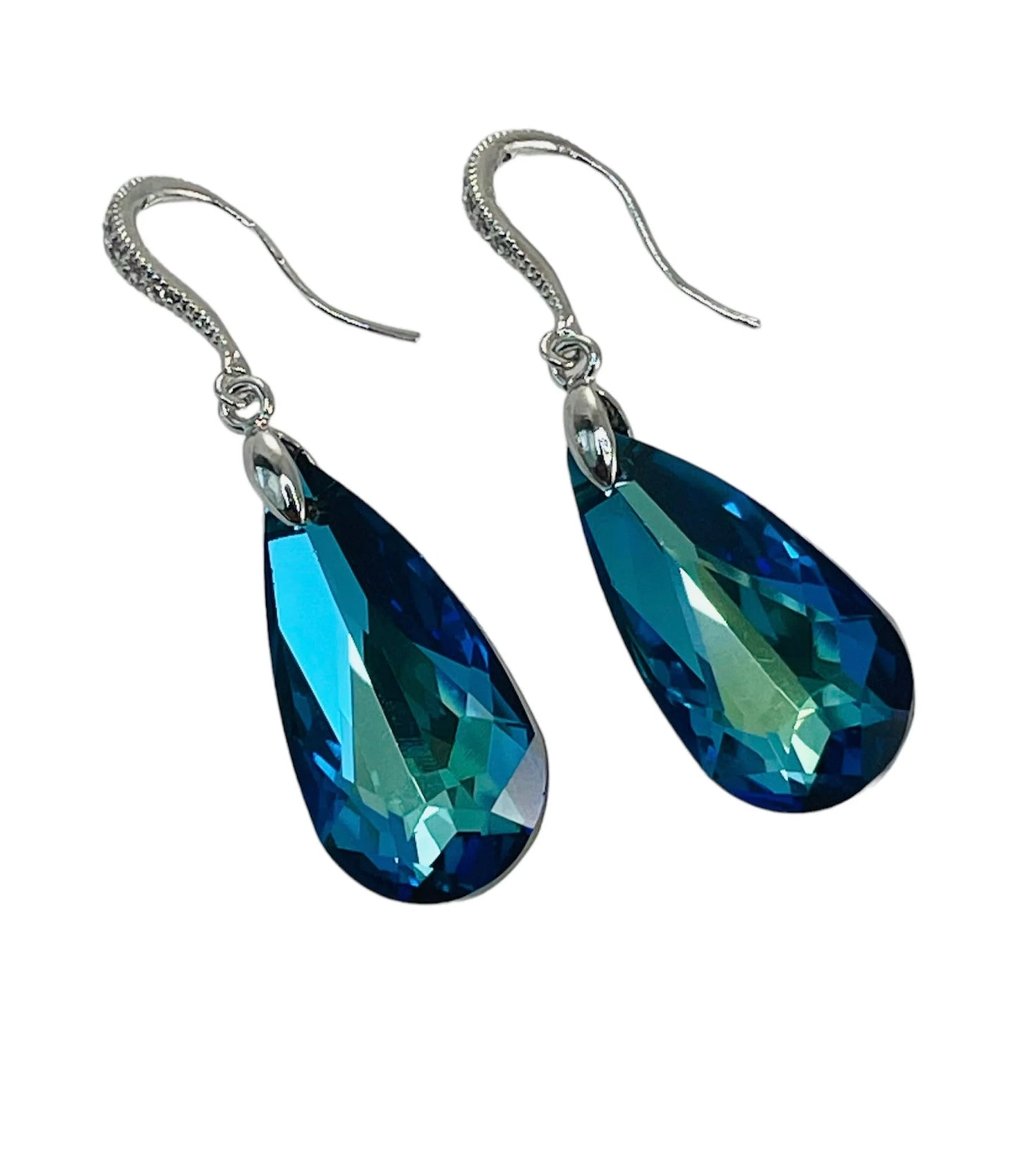 Peacock - Bermuda Blue PRESTIGE Crystal and Sterling Silver Cubic Zirconia Earrings