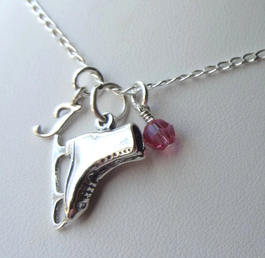 Personalized Ice Skate Shoe Necklace,Skater Necklace,Custom Initial Skater Necklace,Birthstone Skate Necklace,Dainty Sports Skating Necklace