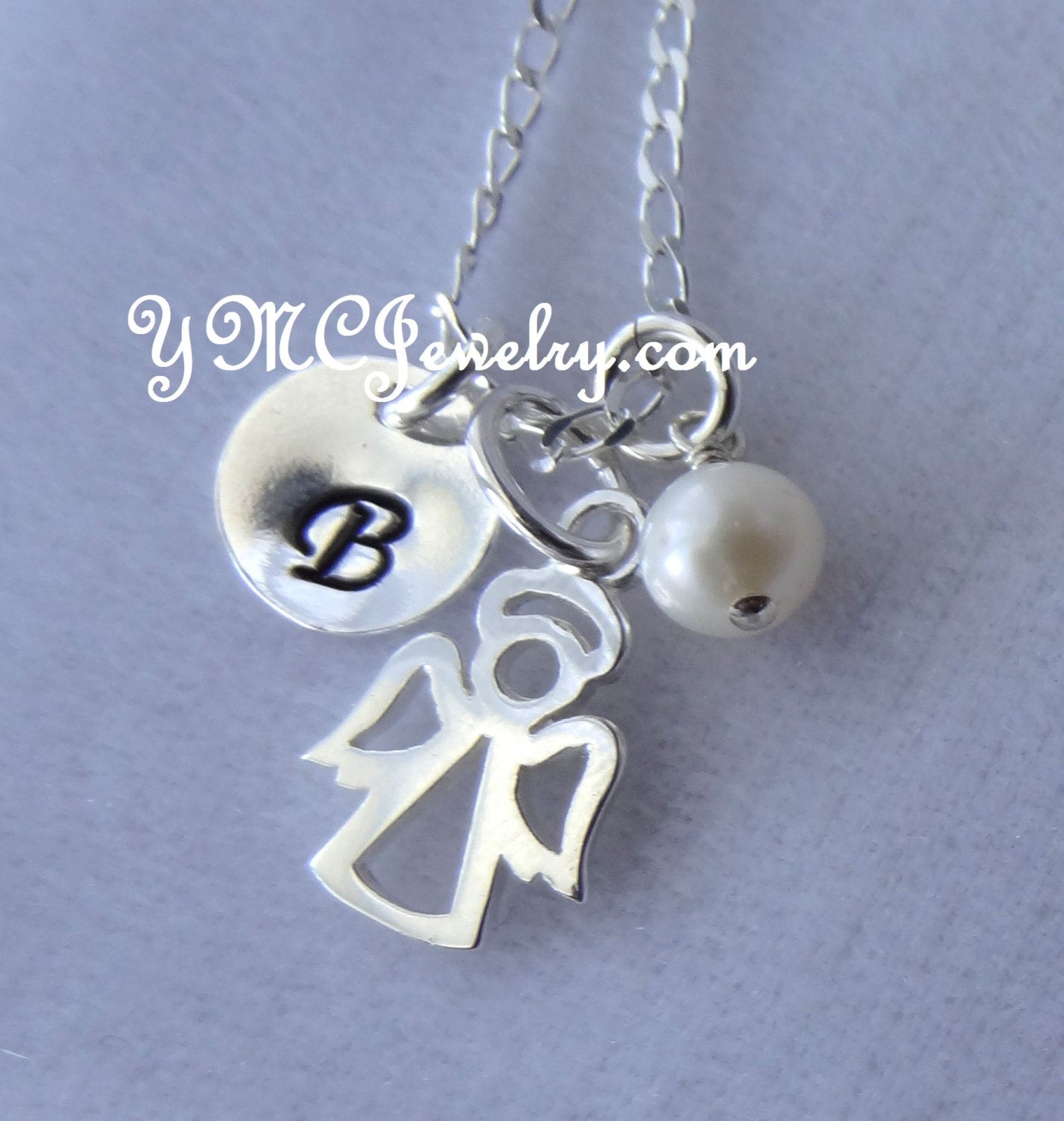 Silver Personalized Angel Necklace,Guardian Angel Necklace,Initial Letter Birthstone Necklace,First Communion Baptism Necklace,Sympathy Gift