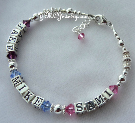 Personalized Family Mother's Grandmother's Nana Bracelet,Name Bracelet,Beaded Mother Name Birthstone Bracelet,Two Names Three Names Bracelet