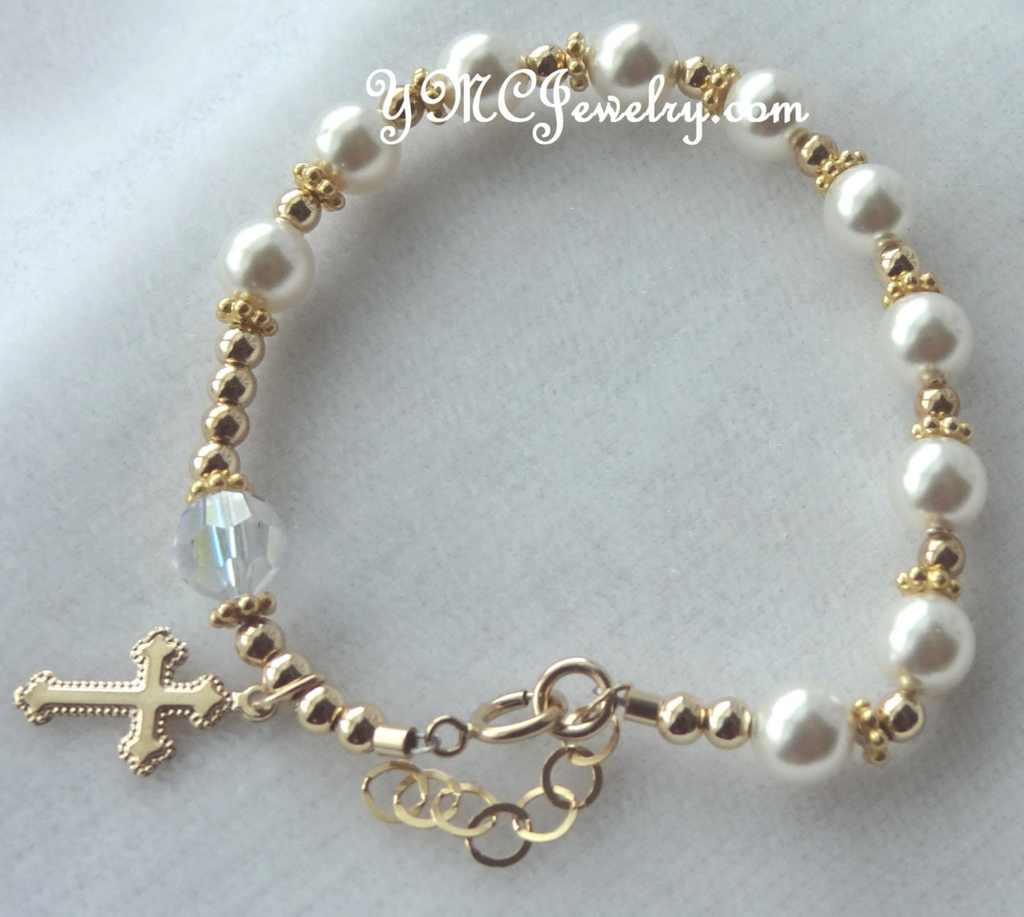 Rosary Pearl Bracelet,Gold Pearl Rosary Bracelet,Gold Cross Bracelet,First Communion Gold Bracelet,Baptism Rosary Pearl Bracelet Chaplet