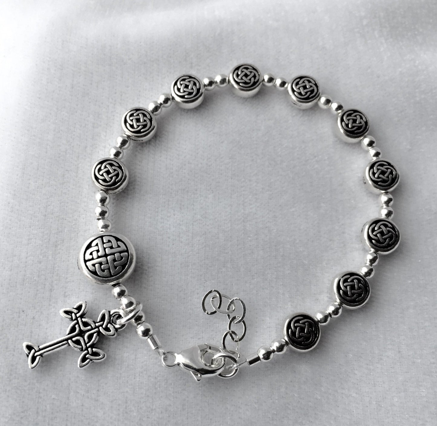 Celtic Rosary Bracelet, Sterling Silver Celtic Rosary Bracelet,  One Decade Square Rosary Bracelet, Celtic Irish Knot Rosary Bracelet