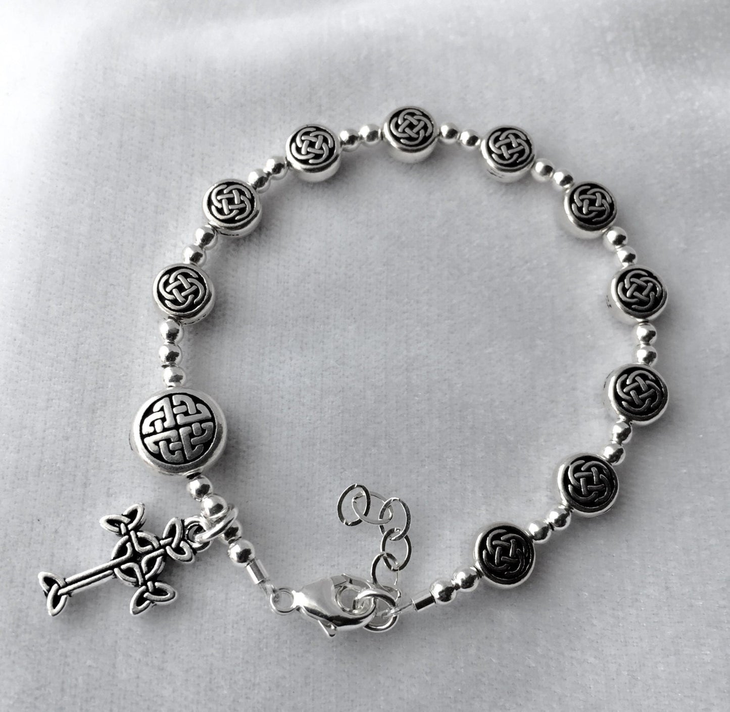 Celtic Rosary Bracelet, Sterling Silver Celtic Rosary Bracelet,  One Decade Rosary Bracelet, Celtic Irish Knot Rosary Bracelet