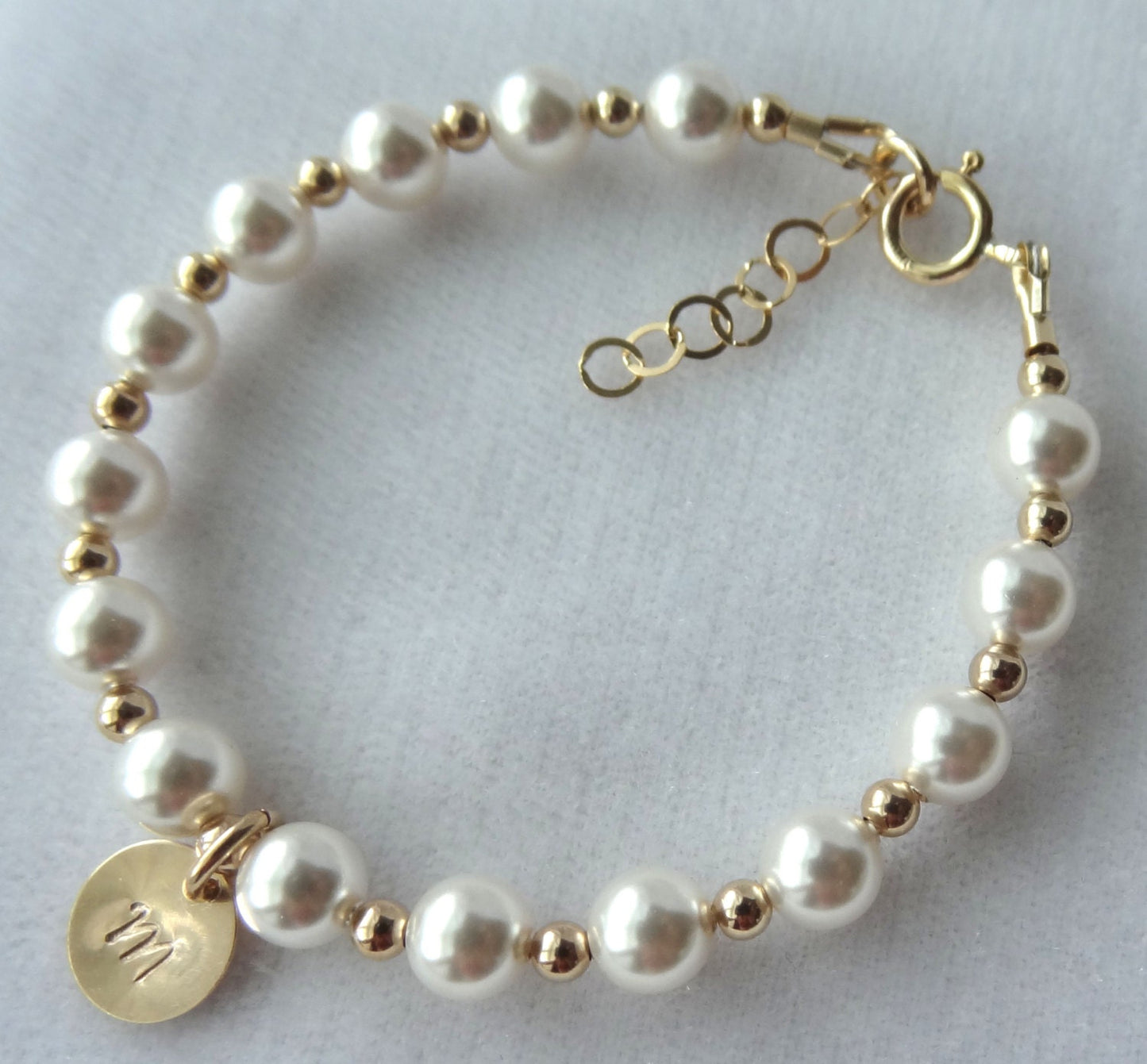 Gold Initial Cross Pearl Baptism Bracelet, Flower Girl Bracelet, Pearl Baptism Bracelet, First Communion-Confirmation,Baby Pearl Bracelet