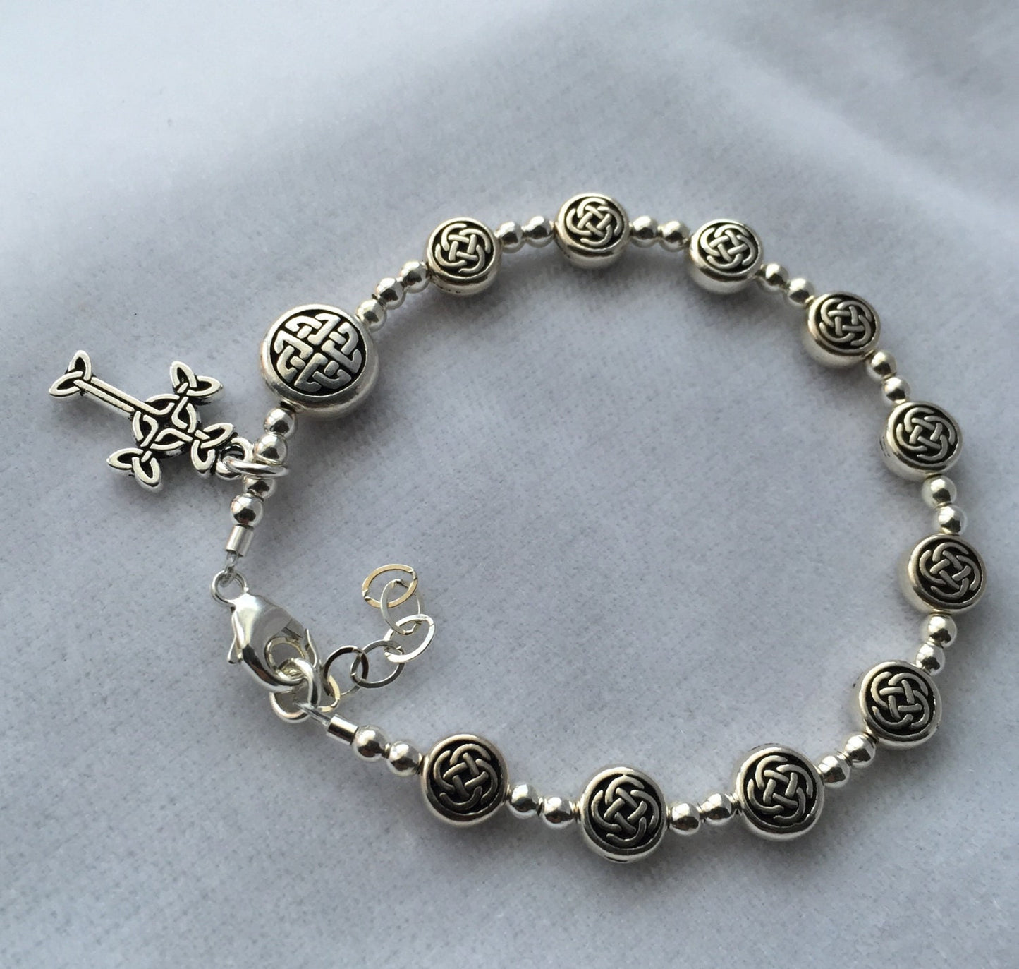 Celtic Rosary Bracelet, Sterling Silver Celtic Rosary Bracelet,  One Decade Square Rosary Bracelet, Celtic Irish Knot Rosary Bracelet