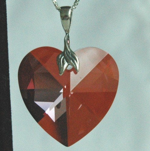 Large PRESTIGE Crystal Red Heart Pendant Necklace,Red Magma Heart Necklace,Red Heart Necklace,Crystal Heart Necklace,Dark Red Heart Necklace