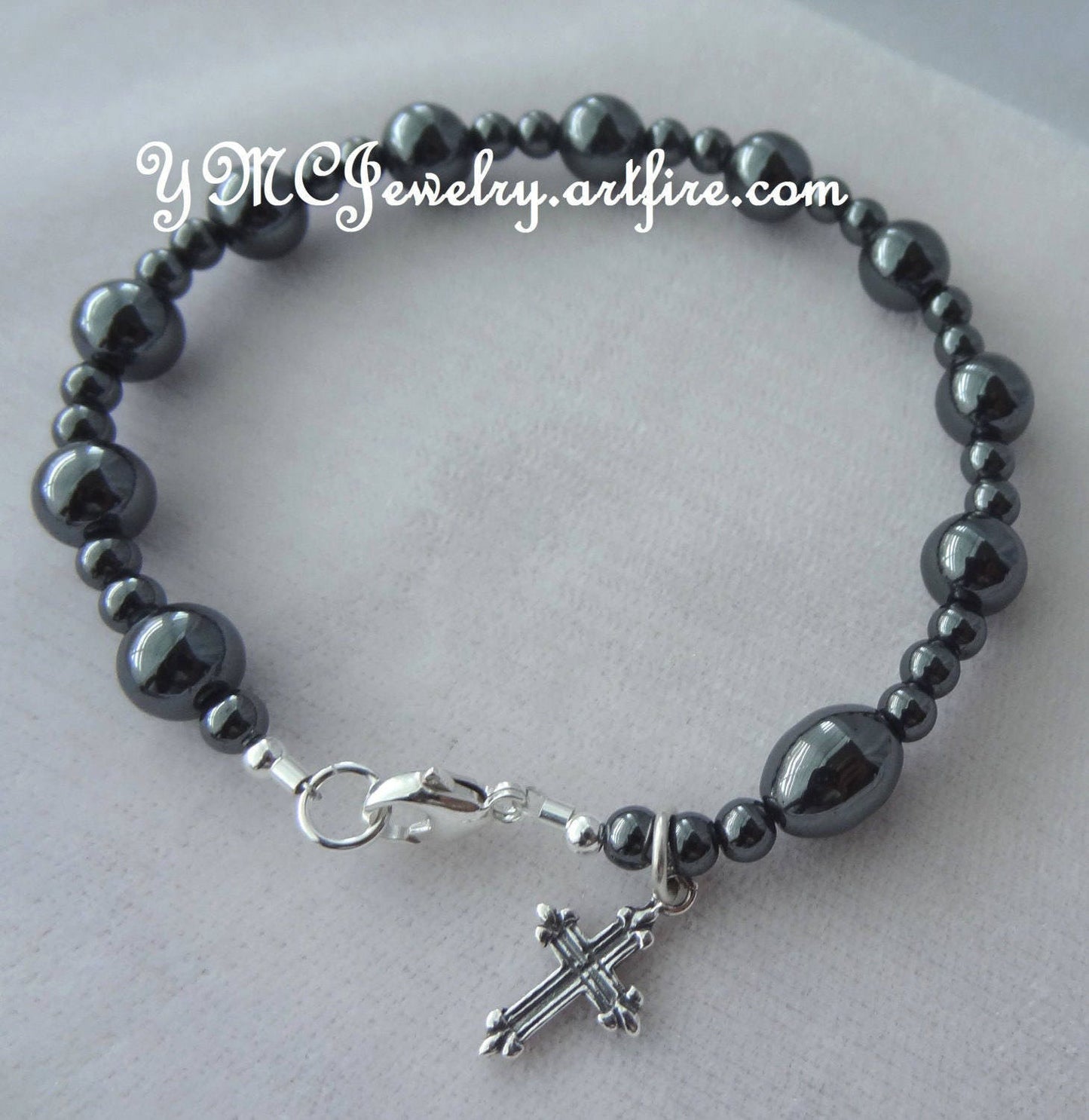 Silver Cross Men Boy Beaded Bracelet,Black Cross Bracelet,First Communion Confirmation Godfather Religious Bracelet,RCIA Men Bracelet