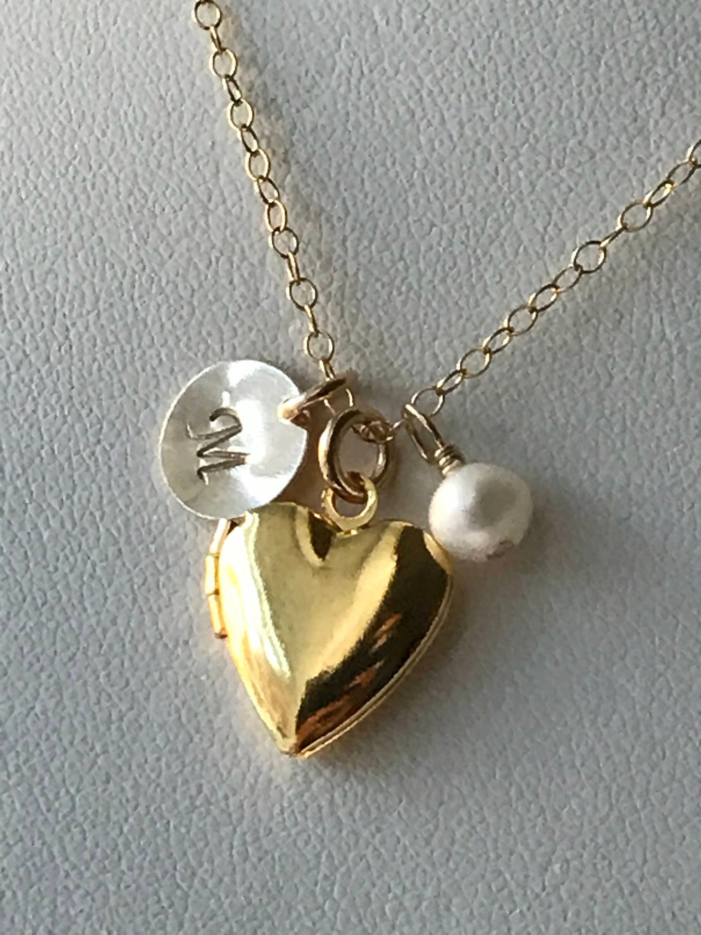 Gold Initial Girls Locket Necklace,Heart Locket Necklace,Flower Girl Locket Necklace Children Locket Necklace, Dainty Little Locket Necklace