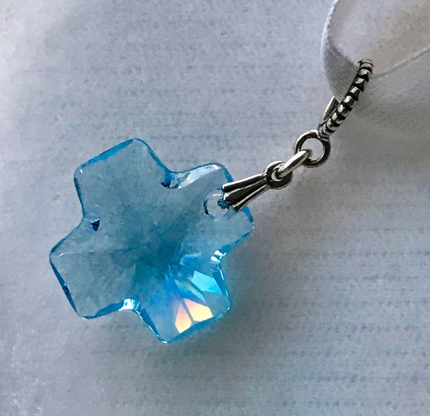 Something Blue Cross Charm,Austrian Crystal Blue Cross Charm,Something Blue Wedding Keepsake Bouquet Charm,Gift for Daughter on Wedding Day