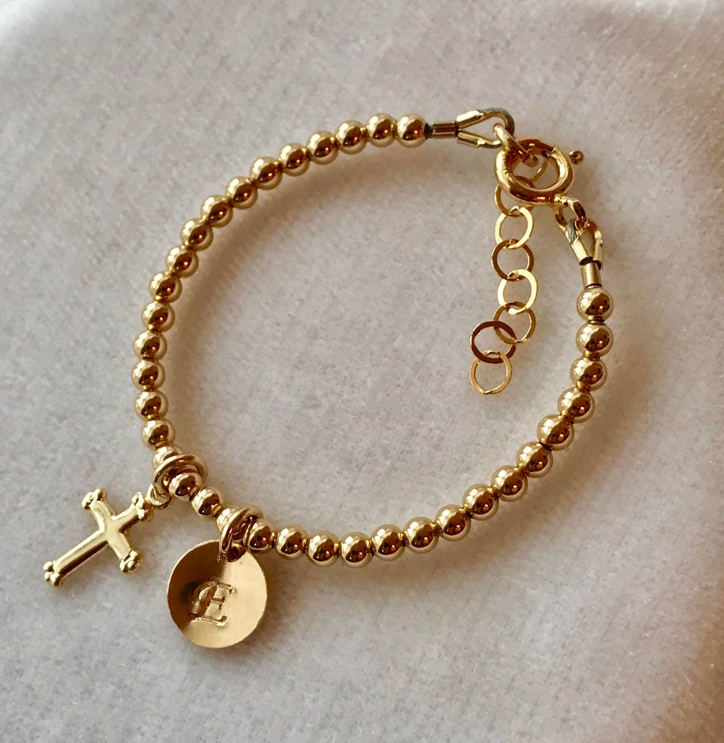 Personalized Gold Initial Cross Bracelet,Flower Girls Bracelet,Gold Baptism Bracelet,Confirmation Bracelet,Baby Cross Bracelet,Gold Bracelet