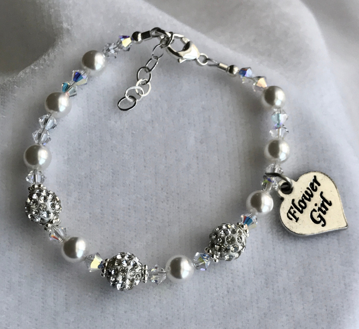 PRESTIGE Pearl Pave Beads Bracelet,Flower Girl Pearl Bracelet,Bridesmaid Pearl Bracelet,Junior Bridesmaid Bracelet,Pave Crystal Bracelet