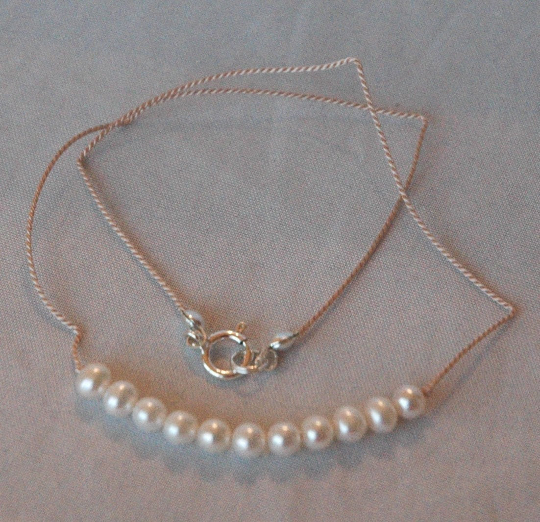 Real Pearl Necklace-Freshwater Pearl on Silk Cord Necklace,Junior Bridesmaid Pearl Necklace,Flower Girl Pearl Necklace,First Communion Pearl