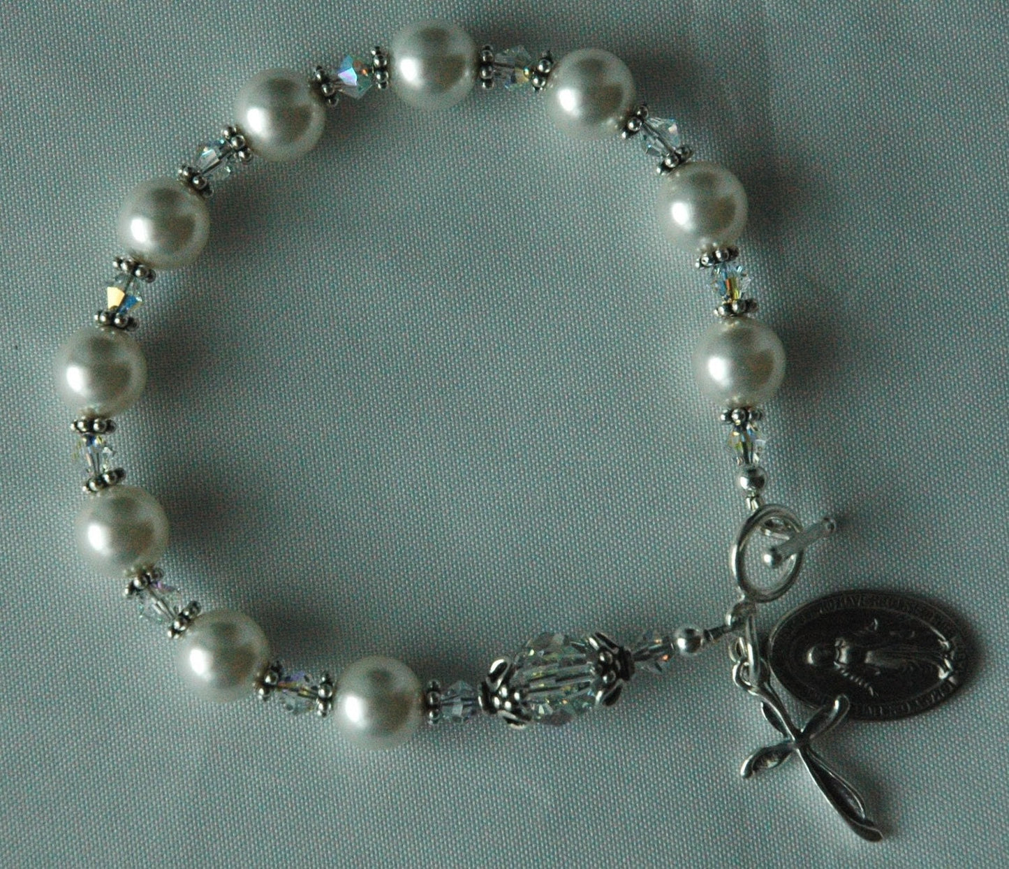 Silver Pearl Rosary Bracelet,Communion Pearl Rosary Bracelet,Confirmation Bracelet, Chaplet Rosary Bracelet,Catholic Bride Pearl Rosary