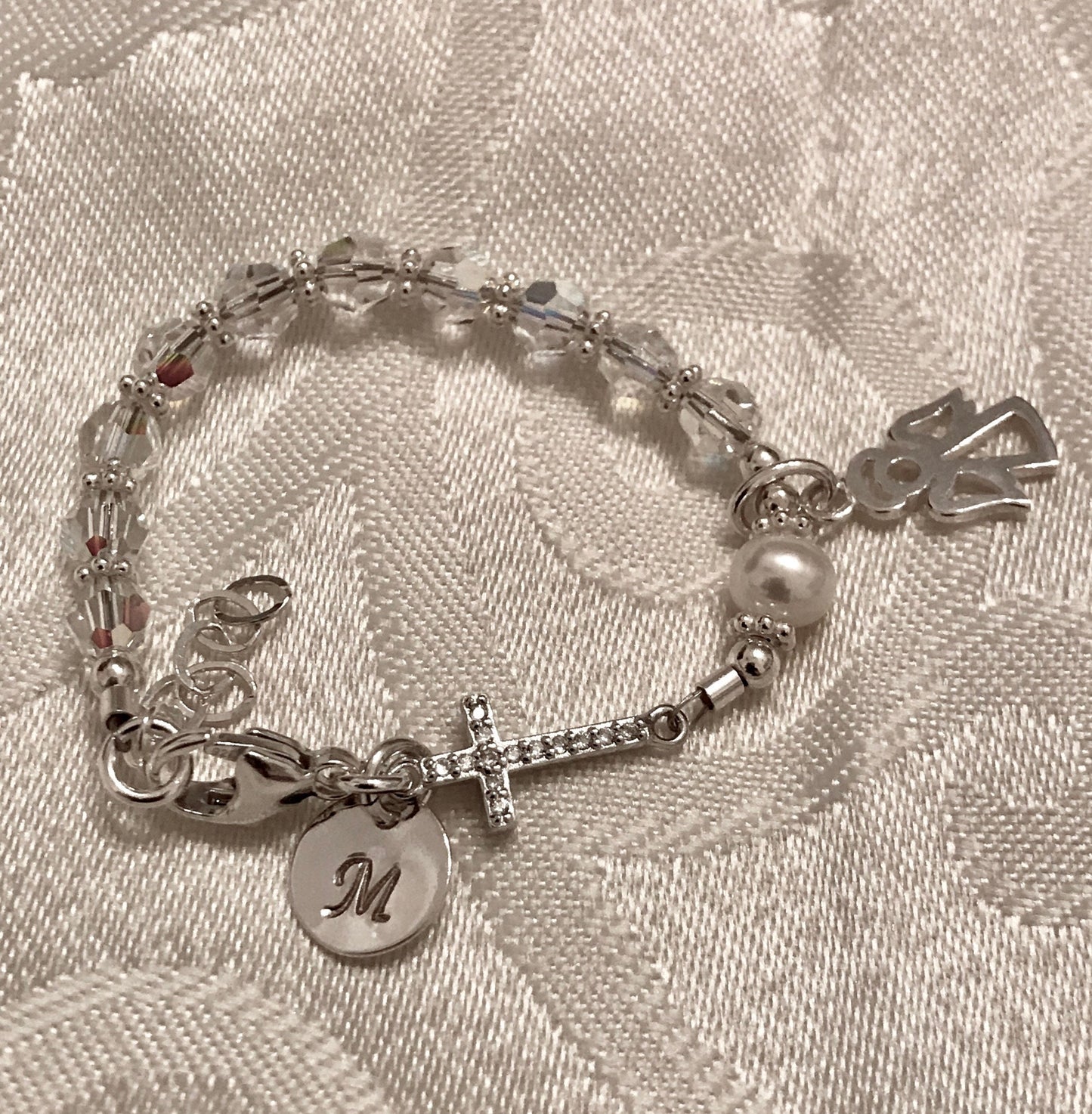 Real Pearl Rosary Bracelet,Freshwater Pearl Rosary Bracelet,Baptism Christening First Communion Rosary Bracelet,Baby Chaplet Rosary Bracelet
