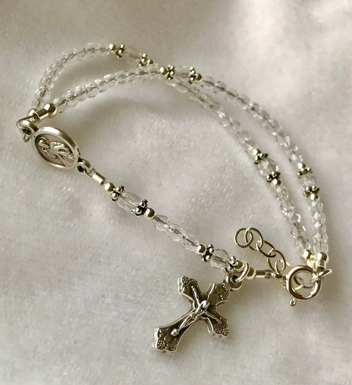 Crystal Rosary Bracelet, Five Decade Rosary Bracelet,First Communion Rosary Bracelet,Full Rosary Bracelet, Confirmation Bracelet, RCIA Gift