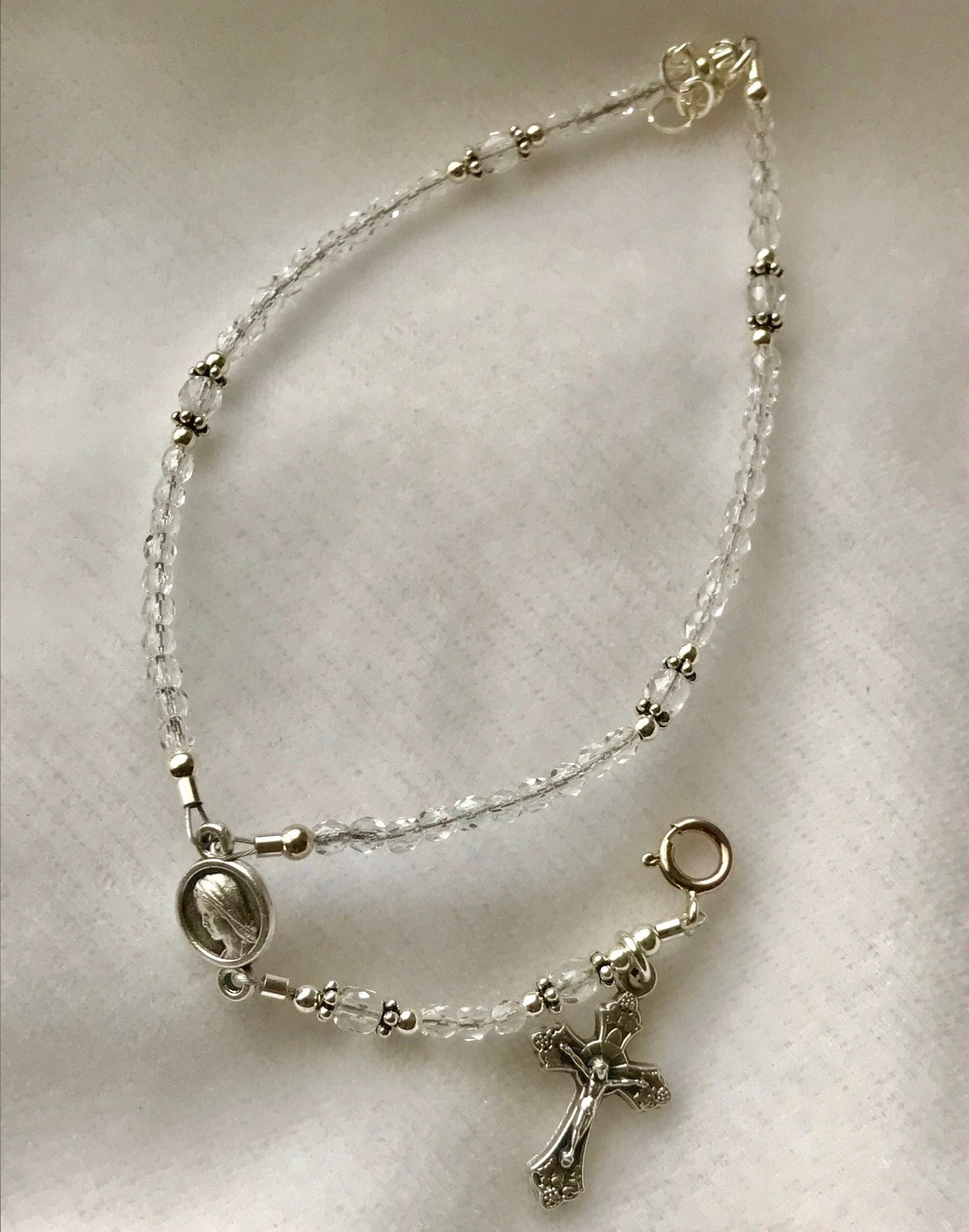 Crystal Rosary Bracelet, Five Decade Rosary Bracelet,First Communion Rosary Bracelet,Full Rosary Bracelet, Confirmation Bracelet, RCIA Gift