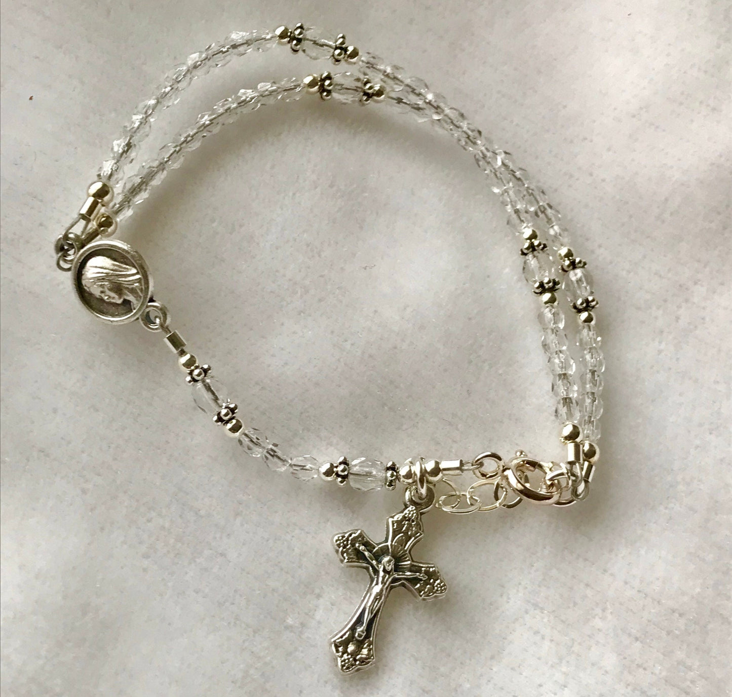 Crystal Rosary Bracelet, Five Decade Rosary Bracelet,First Communion Rosary Bracelet,Full Rosary Bracelet, Confirmation Bracelet, RCIA Gift