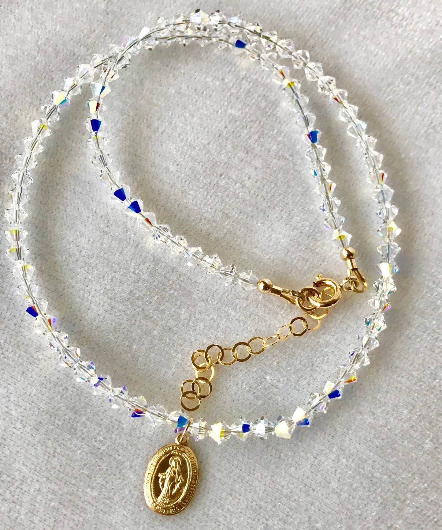 Tiny Gold Cross and Virgin Virgin Guadalupe Medal Mary Necklace