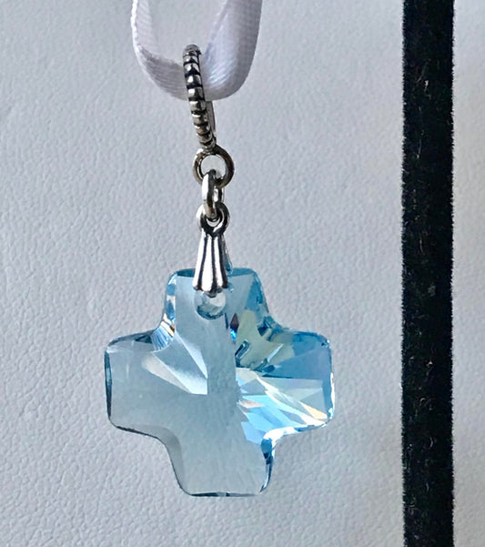 Something Blue Cross Charm,Austrian Crystal Blue Cross Charm,Something Blue Wedding Keepsake Bouquet Charm,Gift for Daughter on Wedding Day