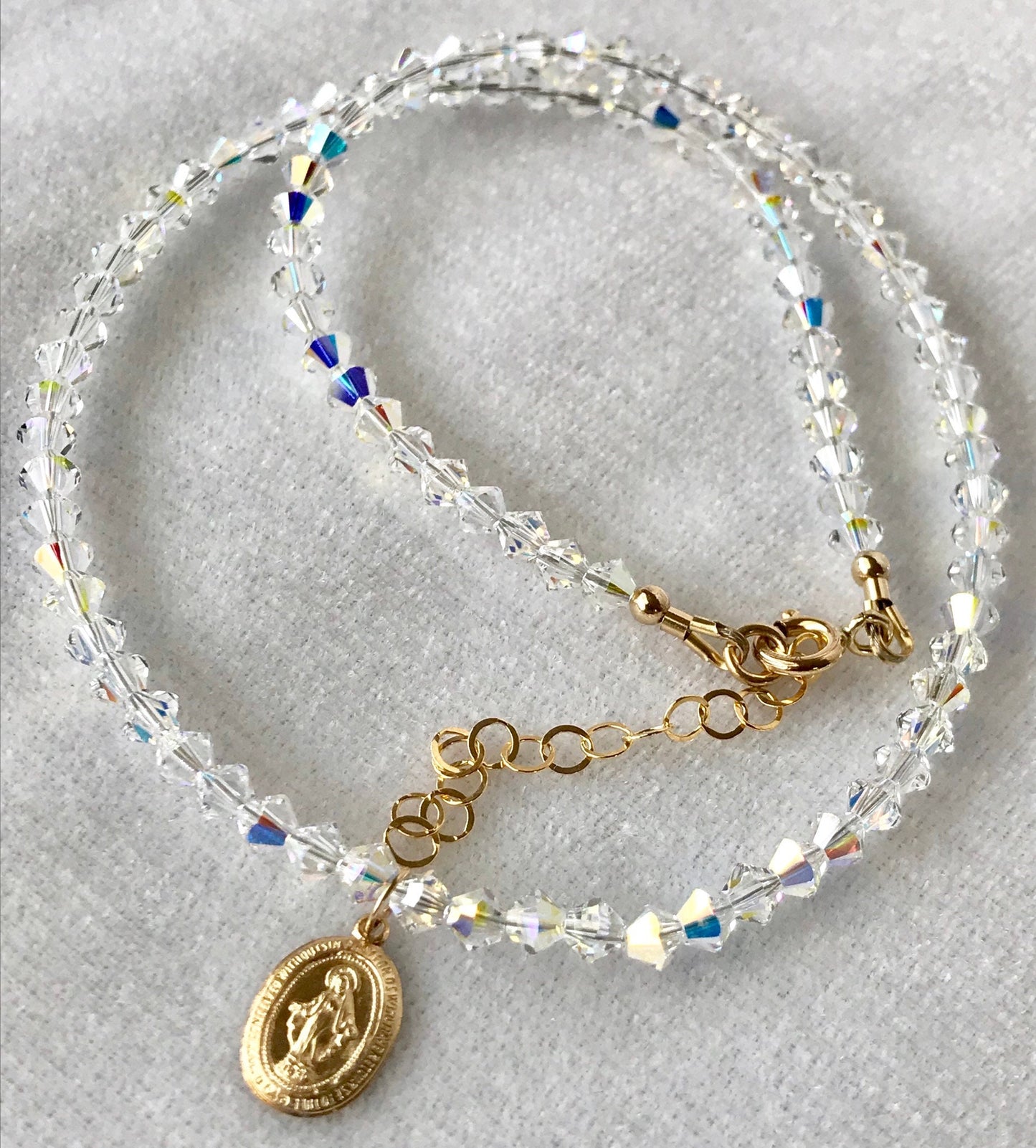 Tiny Gold Cross and Virgin Virgin Guadalupe Medal Mary Necklace