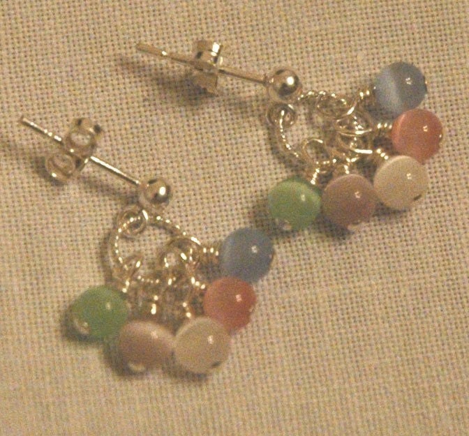 Cat Eye Multicolors Sterling Silver Earrings,Rainbow Post Earrings,Small Multicolor Post Earrings,Earrings for Little Girls Toddlers Teens