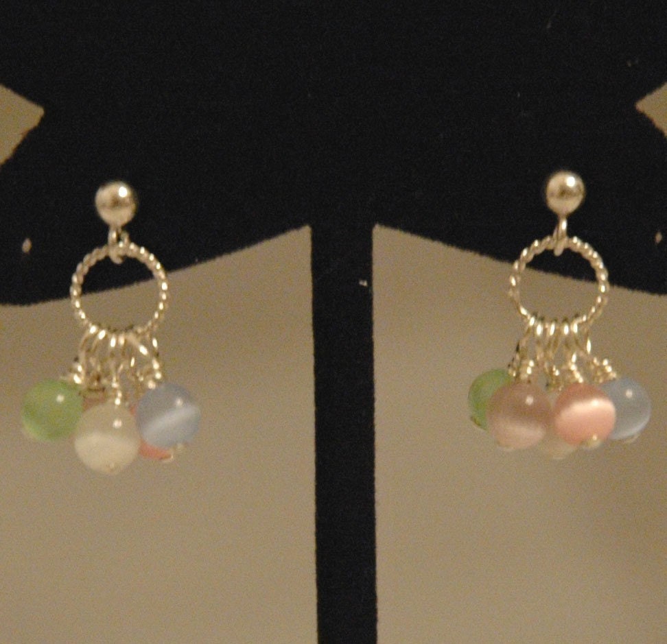 Cat Eye Multicolors Sterling Silver Earrings,Rainbow Post Earrings,Small Multicolor Post Earrings,Earrings for Little Girls Toddlers Teens