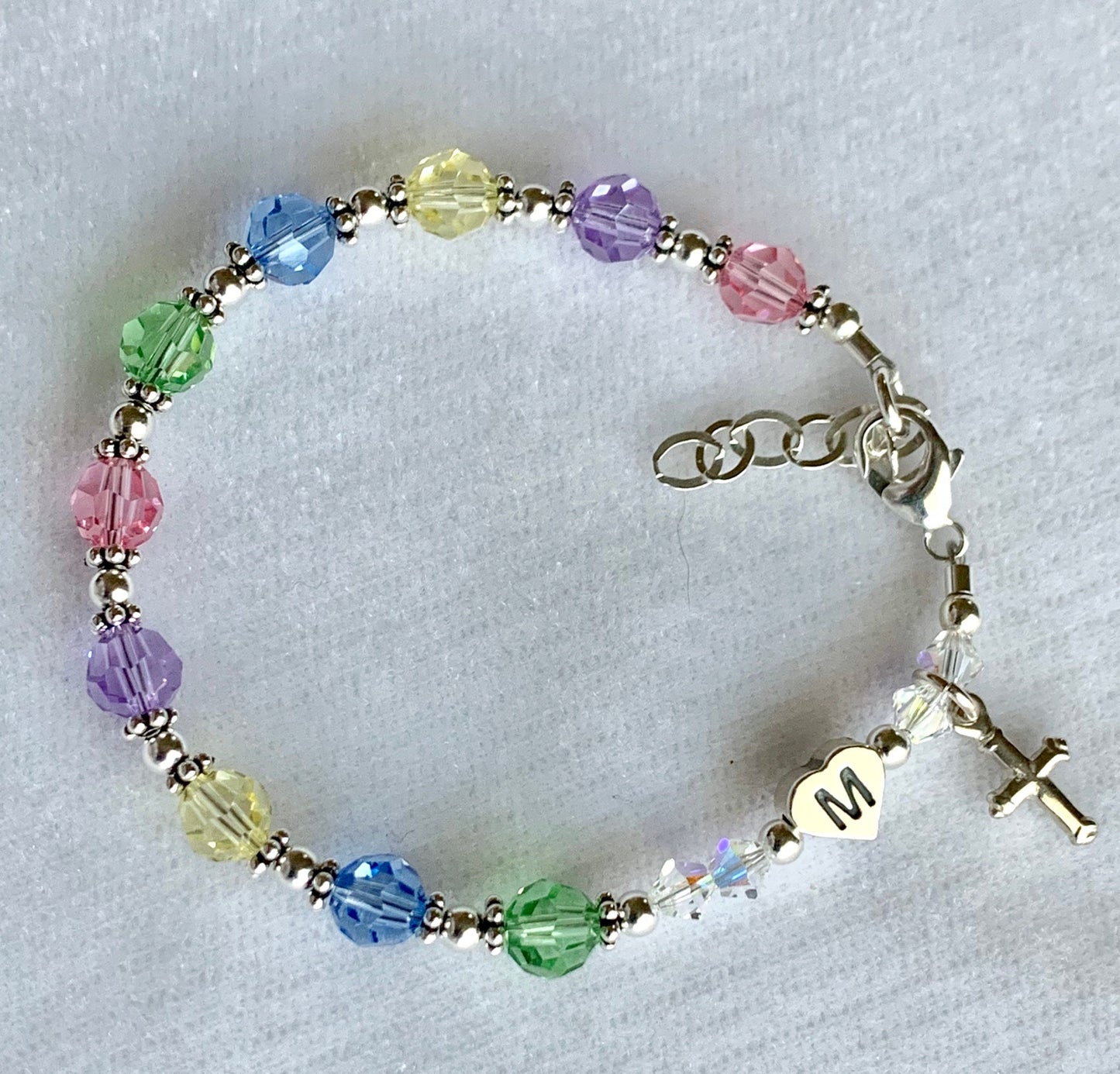 Personalized Multicolor Pastel Crystal Initial Rosary Chaplet Bracelet