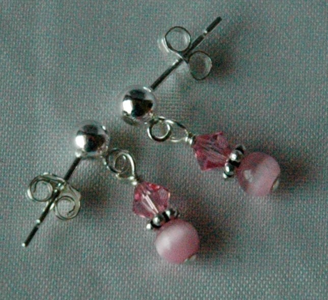 Pink Rose Bracelet, Cat Eye and PRESTIGE Crystal Cube Sterling Silver Children Bracelet,Flower Girl Bracelet,Pink Bracelet For Little Girls