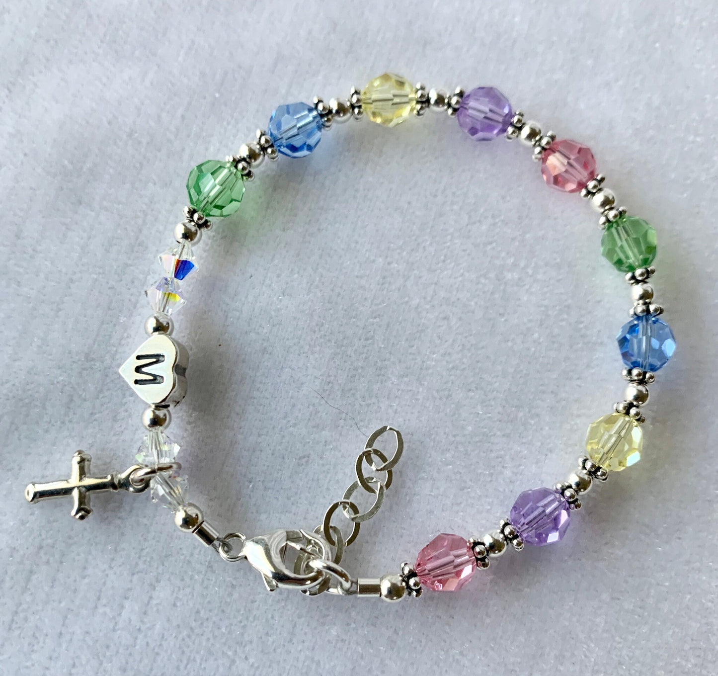 Personalized Multicolor Pastel Crystal Initial Rosary Chaplet Bracelet