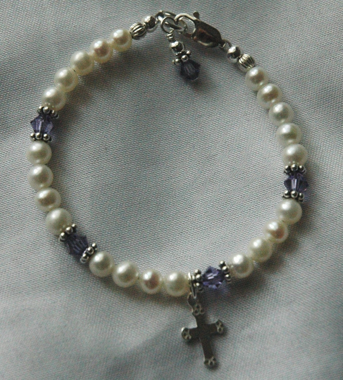 Pearl Cross Children Birthstones Bracelet, Baptism Bracelet, Baby Girl Cross Bracelet, Initial Bracelet, Baby Pearl Bracelet,Cross Bracelet
