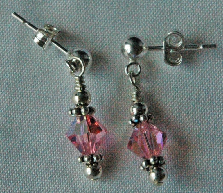 Personalized Birthstone Pink Stud Dangle Post Earrings,Flower Girl Earrings,First Communion Confirmation Earrings,Junior Bridesmaid Earrings