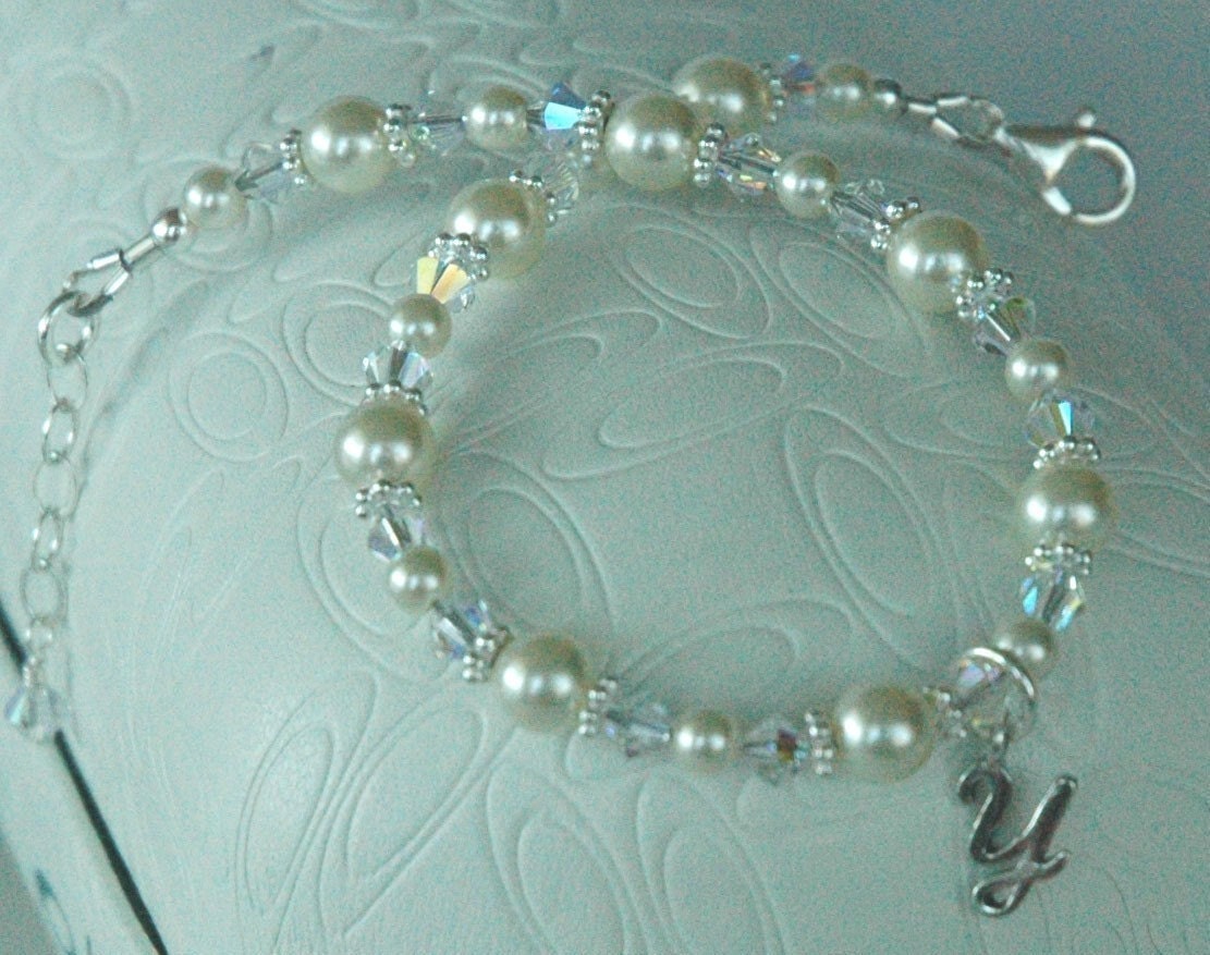 Children Pearl Initial Bracelet Necklace,Flower Girl Pearl Jewelry Set,Baptism Christening First Holy Communion Jewelry, Baby Pearl Jewelry