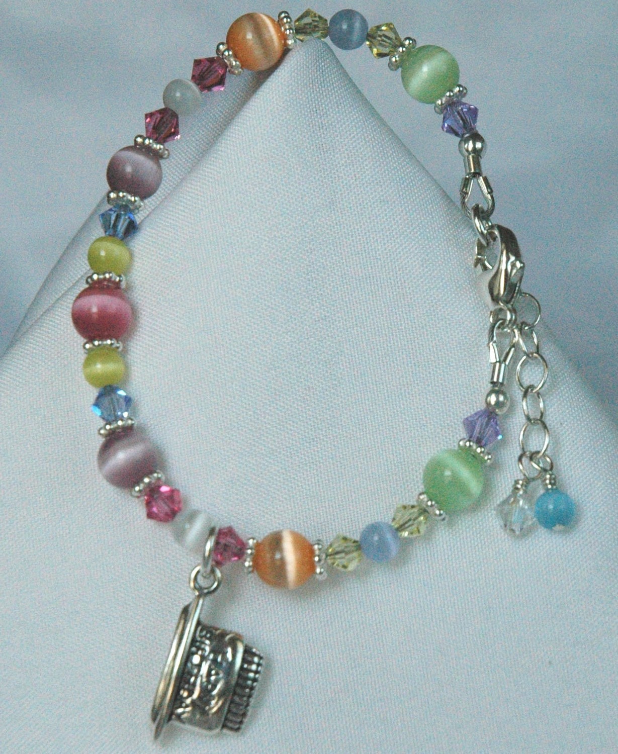 Personalized Pastel Multi Color Cat Eye Initial Bracelet,Initial Colorful Bracelet,Flower Girl Colored Bracelet,Rainbow Little Girl Bracelet