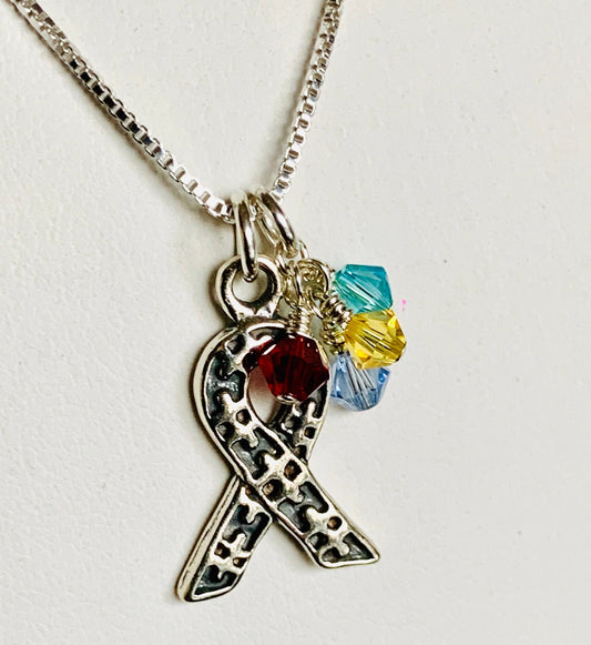 Sterling Silver Ribbon Puzzle Necklace, Sterling Silver Autism Awareness Necklace, Autism Necklace, Puzzle Necklace, Asperger Necklace