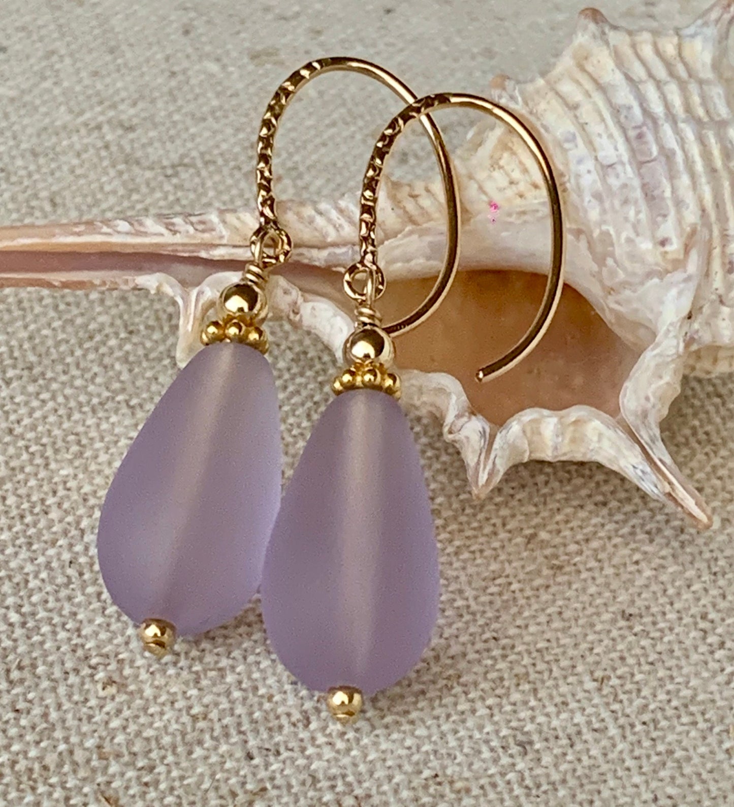 Gold Filled Sea Glass Light Purple Earrings,Lavender Periwinkle Sea Glass Earrings,Gold Sea Glass Earrings,Purple Teardrop Seaglass Earrings