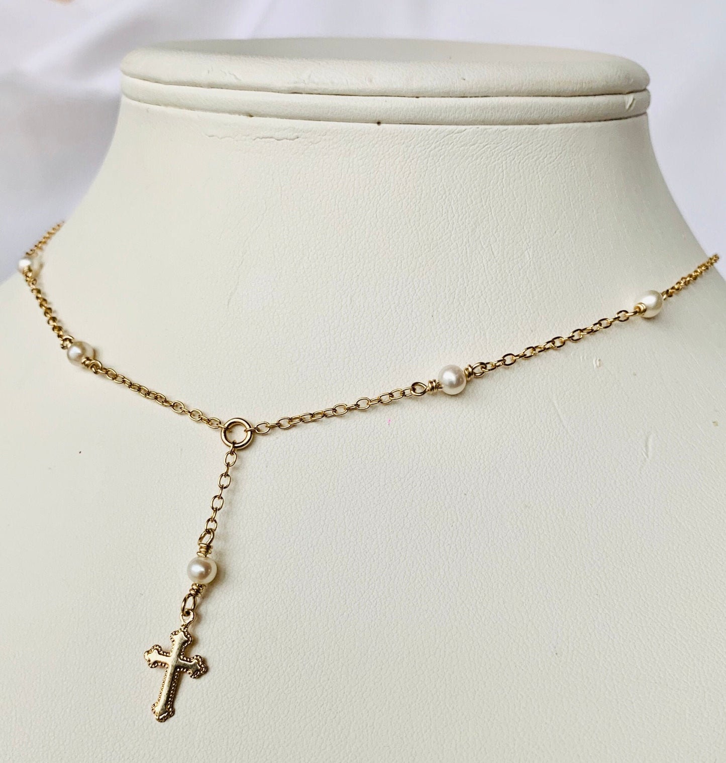Gold Cross and Pearl Necklace,Gold Cross Necklace,First Communion Necklace,Everyday Religious Jewelry,Catholic Gift,Confirmation Necklace