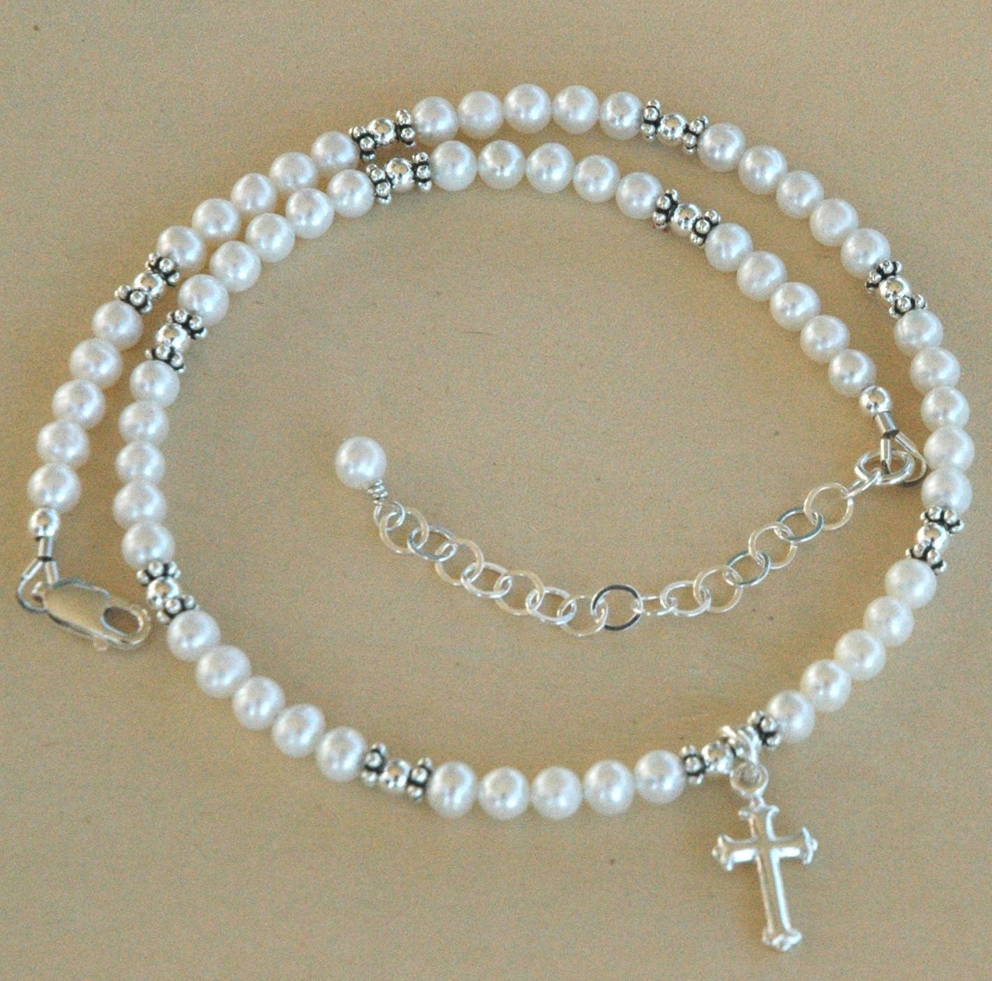 Pearl Cross Necklace, Baptism Pearl Necklace,First Communion Confirmation Christening Pearl Cross Necklace,Flower Girl Pearl Cross Necklace