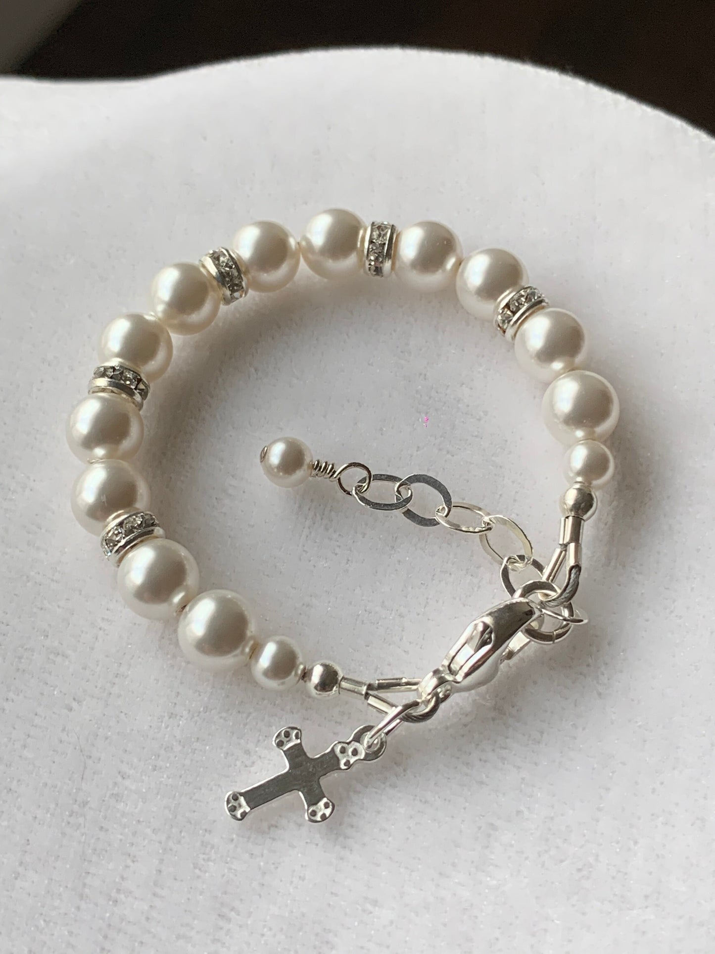 Baptism Pearl Cross Bracelet,Baby Girl Pearl Cross Bracelet