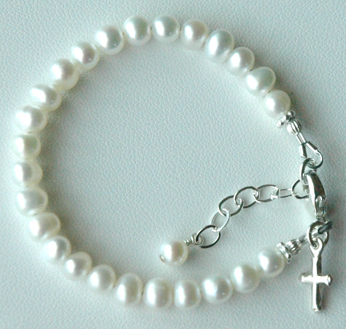 Real Freshwater Pearl Baby Toddler Cross Bracelet,First Communion Confirmation Cross Pearl Bracelet Freshwater Pearl Baptism Bracelet