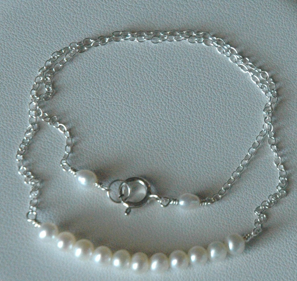 Silver Real Pearl Necklace,Junior Bridesmaid Pearl Necklace,In a Row Freshwater Pearl Silver Necklace,Bridesmaid Freshwater Gift Necklace