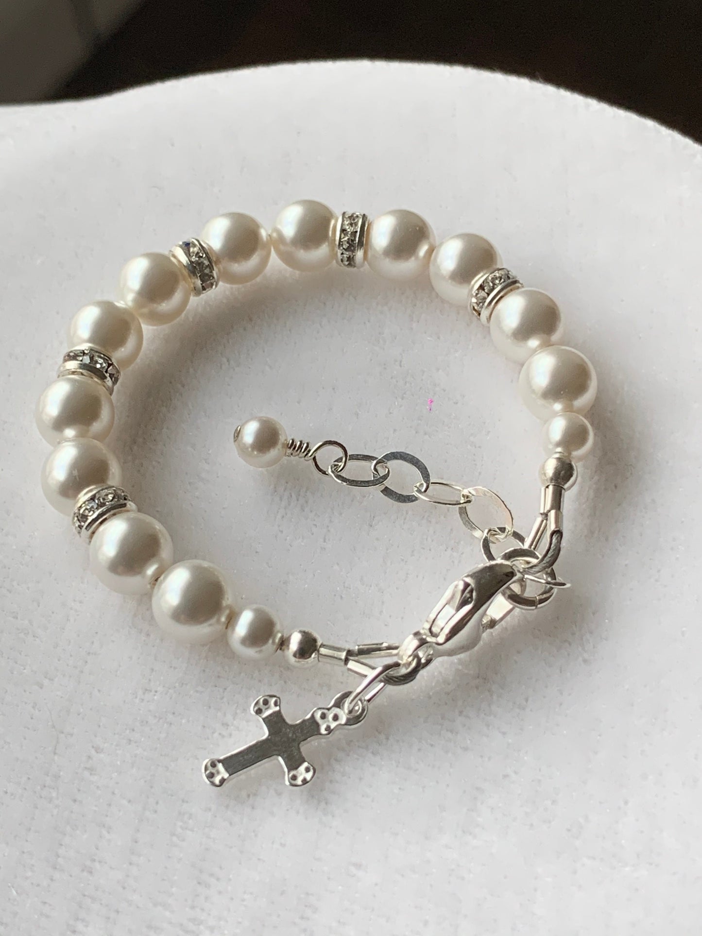 Baptism Pearl Cross Bracelet,Baby Girl Pearl Cross Bracelet