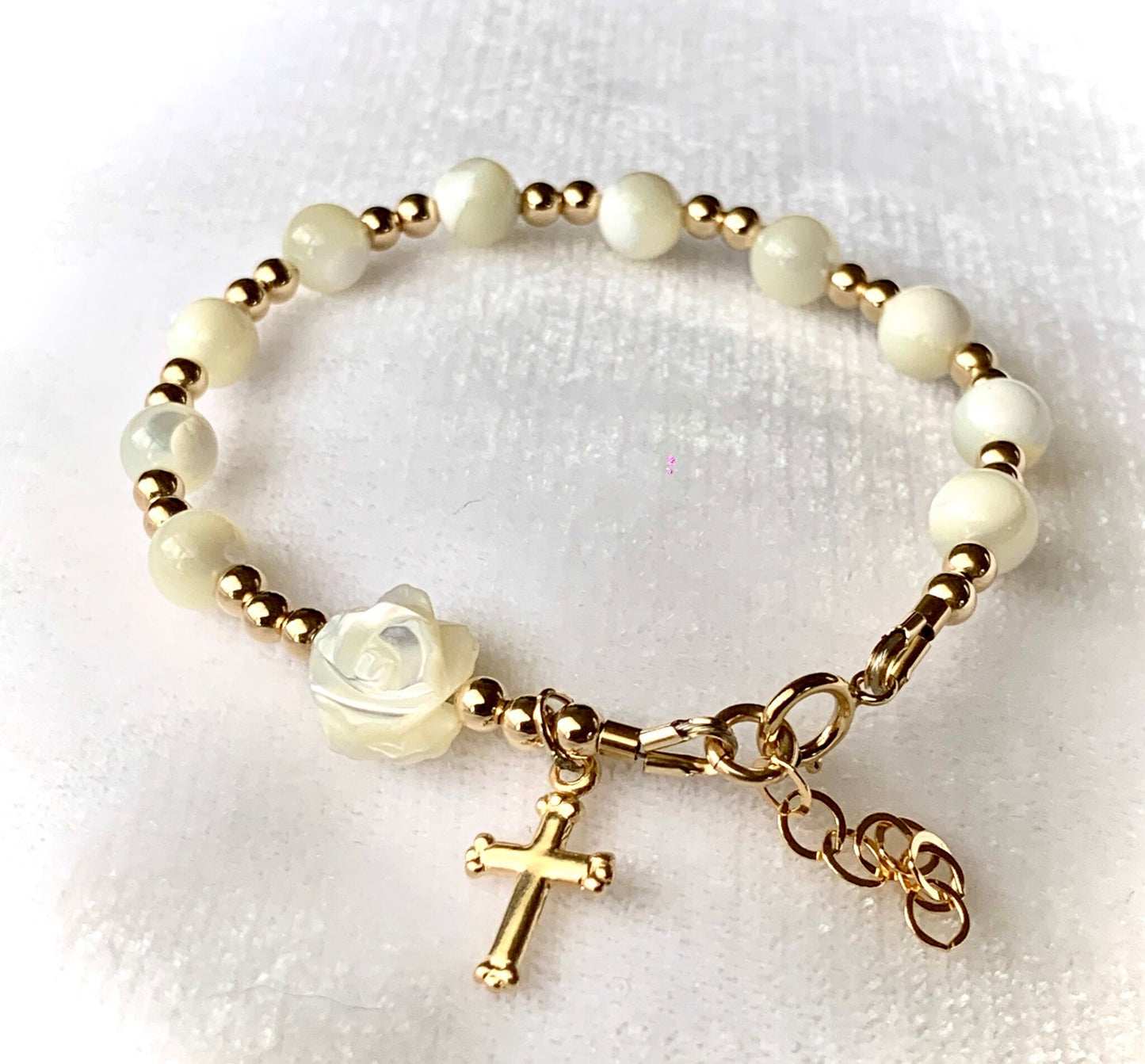 Mother of Pearl Gold Rosary Bracelet, Baptism Rosary  Bracelet Chaplet Bracelet