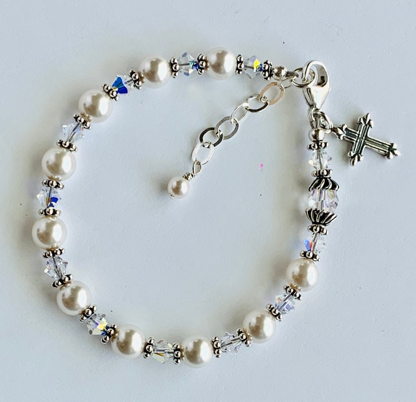 Sterling Silver First Holy Communion Pearl Chaplet Rosary Bracelet