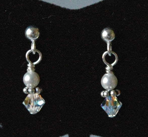 Personalized Crystal Small Pearl and colored Crystal Post Earrings
