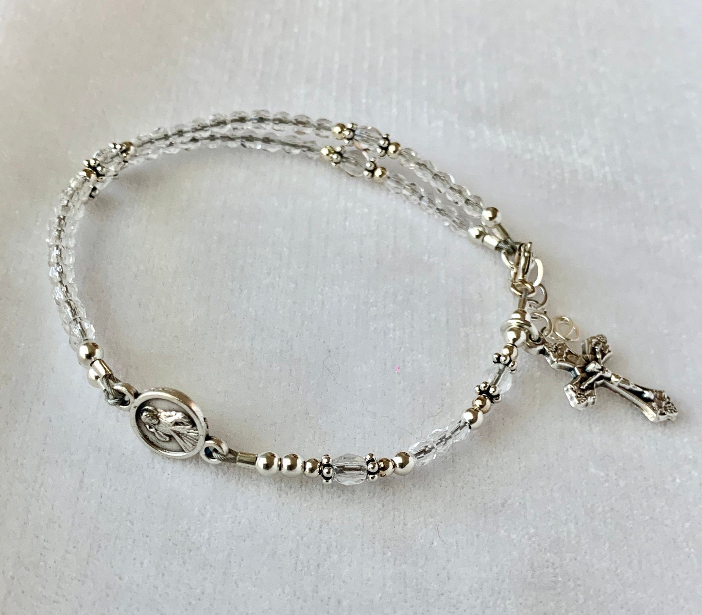 Crystal Rosary Bracelet, Five Decade Rosary Bracelet,First Communion Rosary Bracelet,Full Rosary Bracelet, Confirmation Bracelet, RCIA Gift
